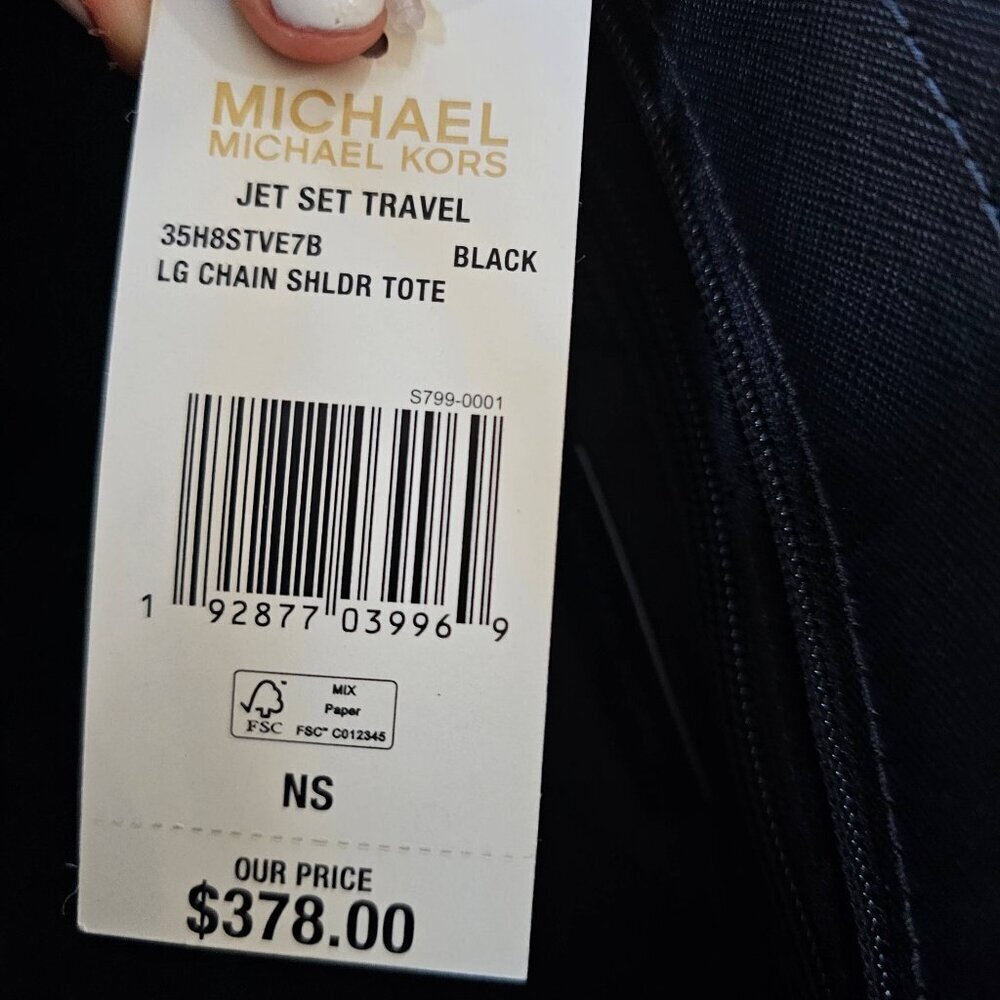 NWT Michael Kors Signature Black Jet Set Travel Chain Shoulder Tote Bag - Picture 10 of 13